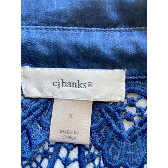 cj banks Blue Chambray Embroidered Details Lace Up Long Sleeve Top X - Picture 3 of 6